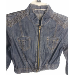 Arizona Jean Co. Vintage Cropped Zip Front Denim Jacket Women's Size M